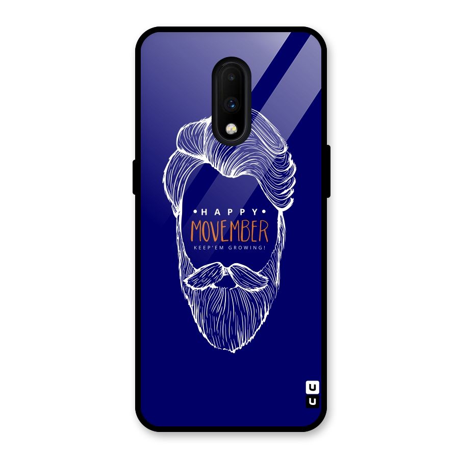 Happy Movember Blue Glass Back Case for OnePlus 7