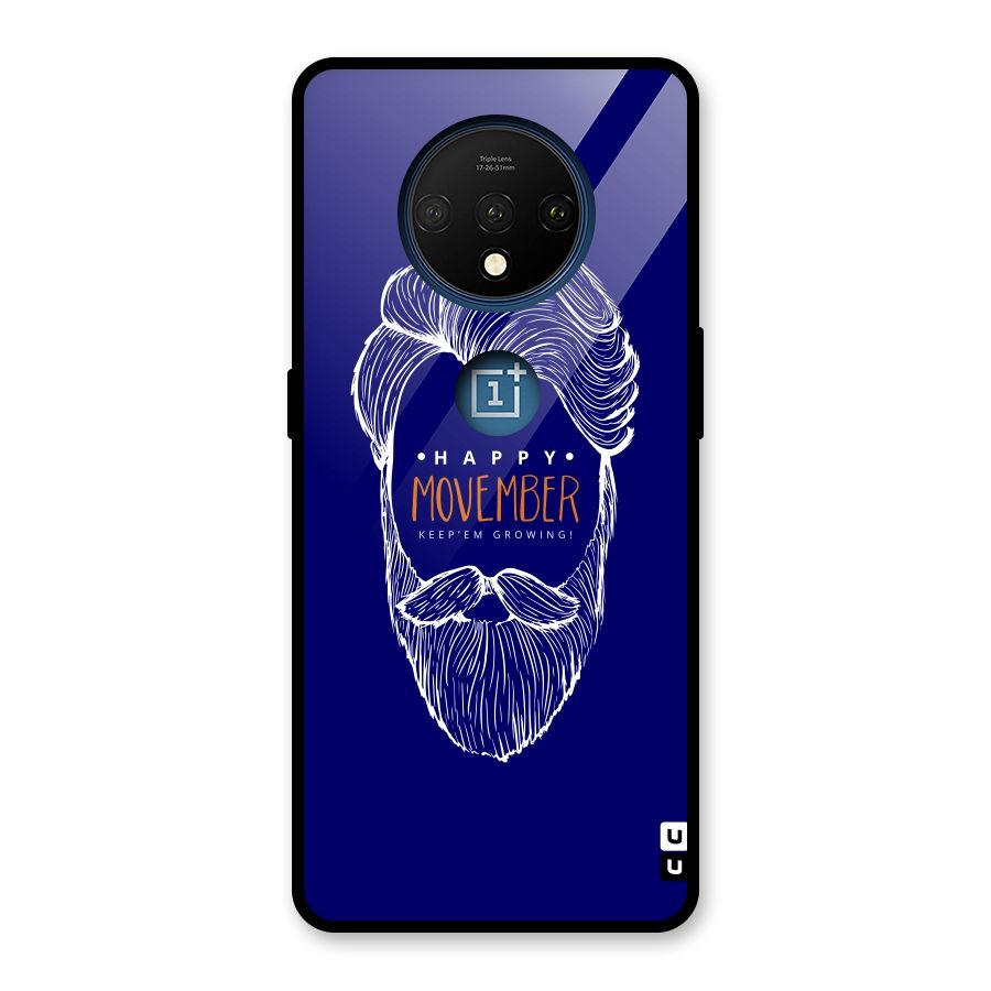Happy Movember Blue Glass Back Case for OnePlus 7T