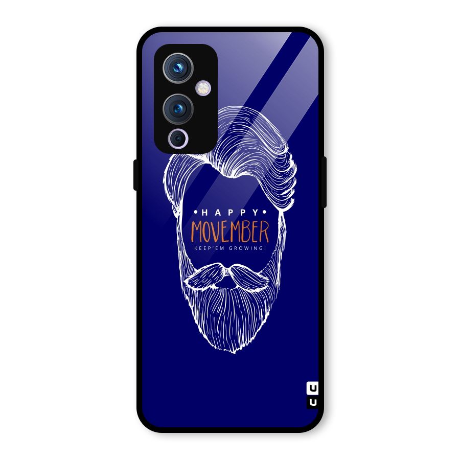 Happy Movember Blue Glass Back Case for OnePlus 9