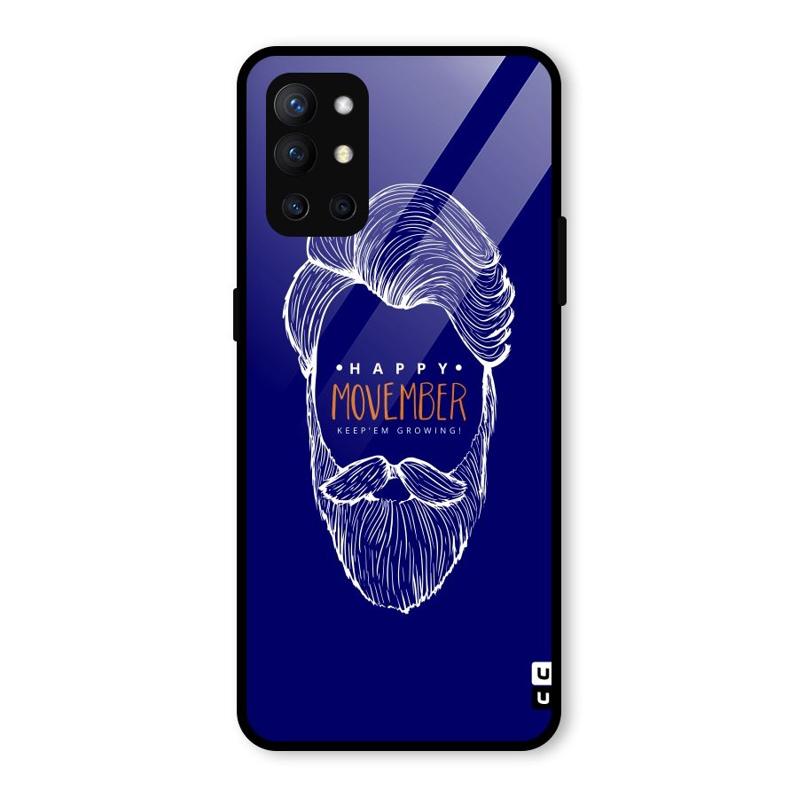 Happy Movember Blue Glass Back Case for OnePlus 9R