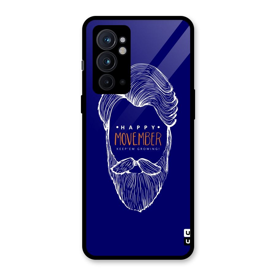 Happy Movember Blue Glass Back Case for OnePlus 9RT 5G