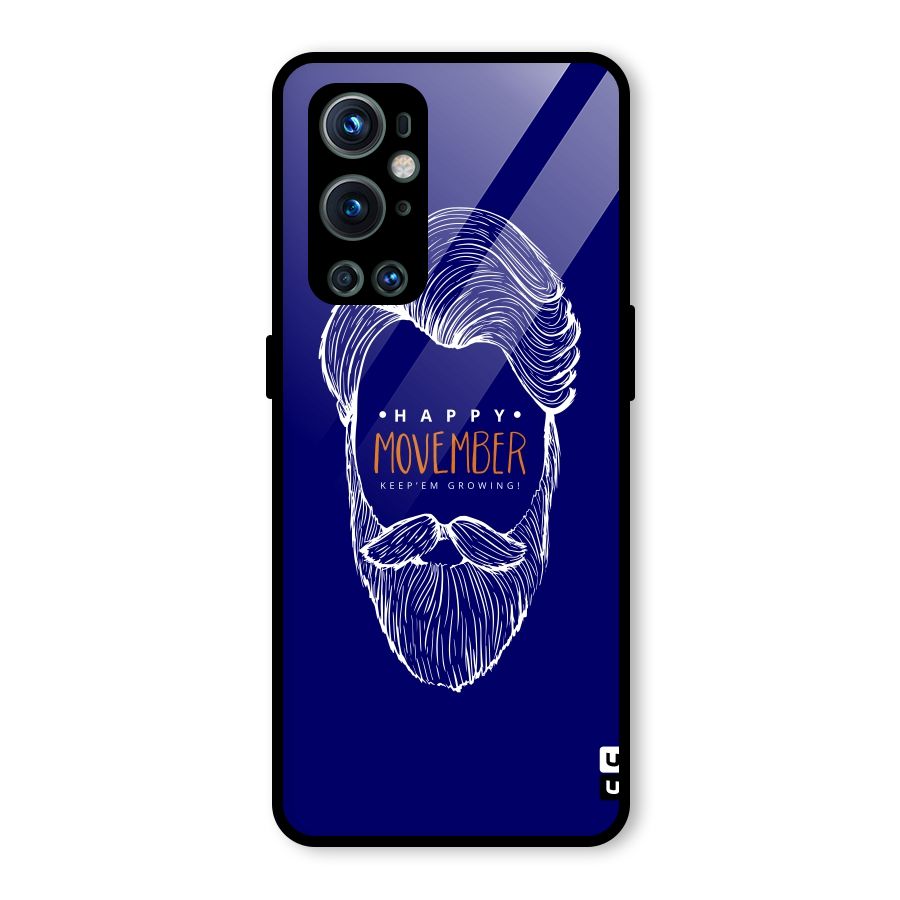 Happy Movember Blue Glass Back Case for OnePlus 9 Pro