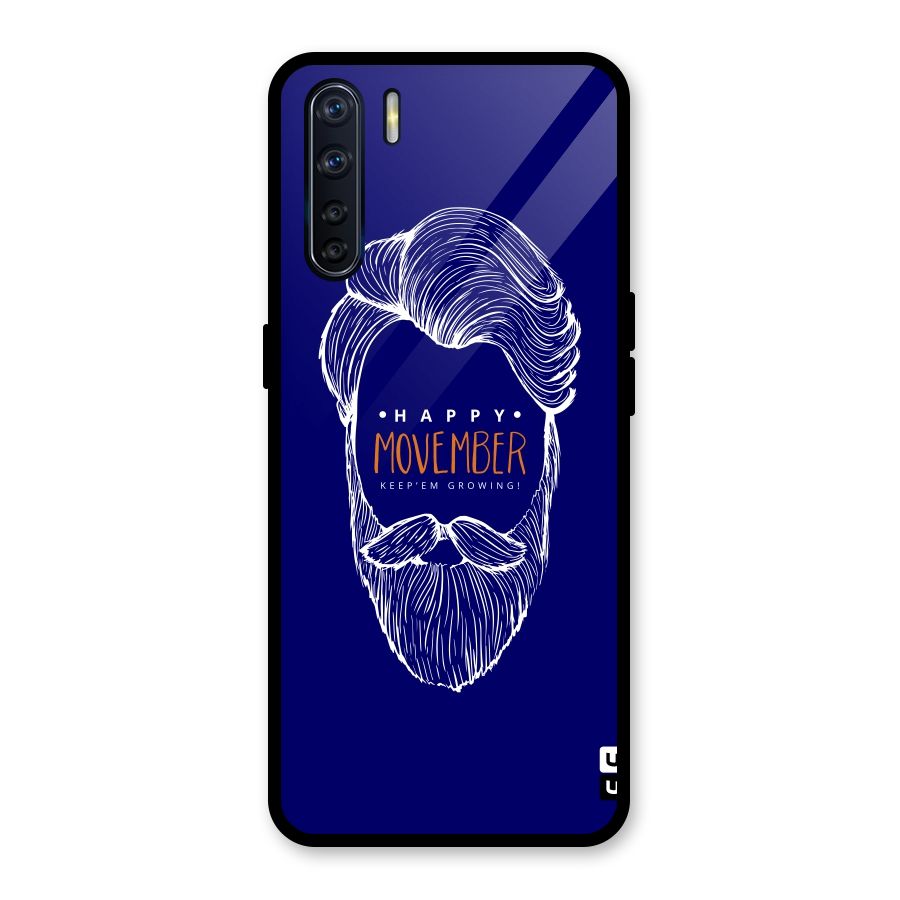 Happy Movember Blue Glass Back Case for Oppo F15