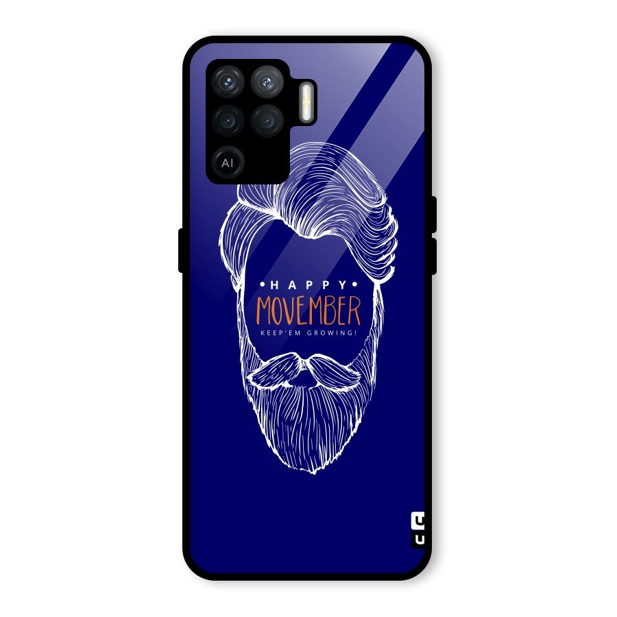 Happy Movember Blue Glass Back Case for Oppo F19 Pro