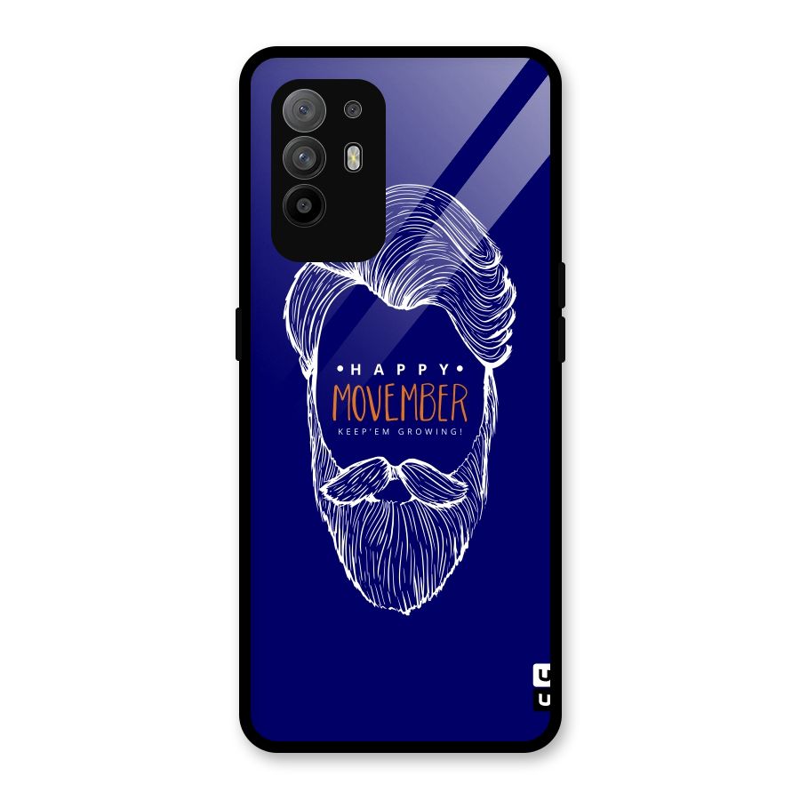 Happy Movember Blue Glass Back Case for Oppo F19 Pro Plus 5G