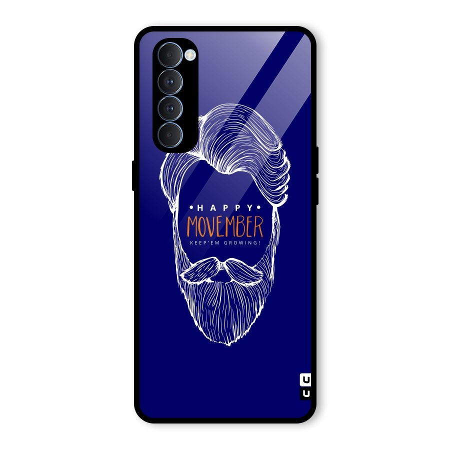 Happy Movember Blue Glass Back Case for Oppo Reno4 Pro