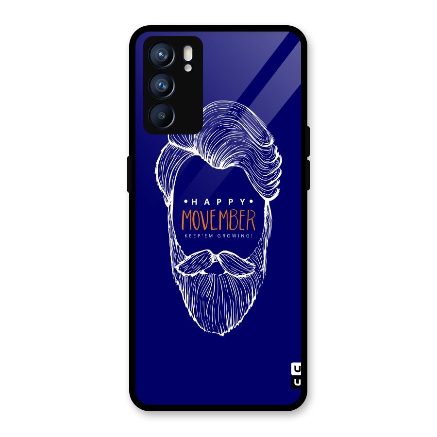 Happy Movember Blue Glass Back Case for Oppo Reno6 5G