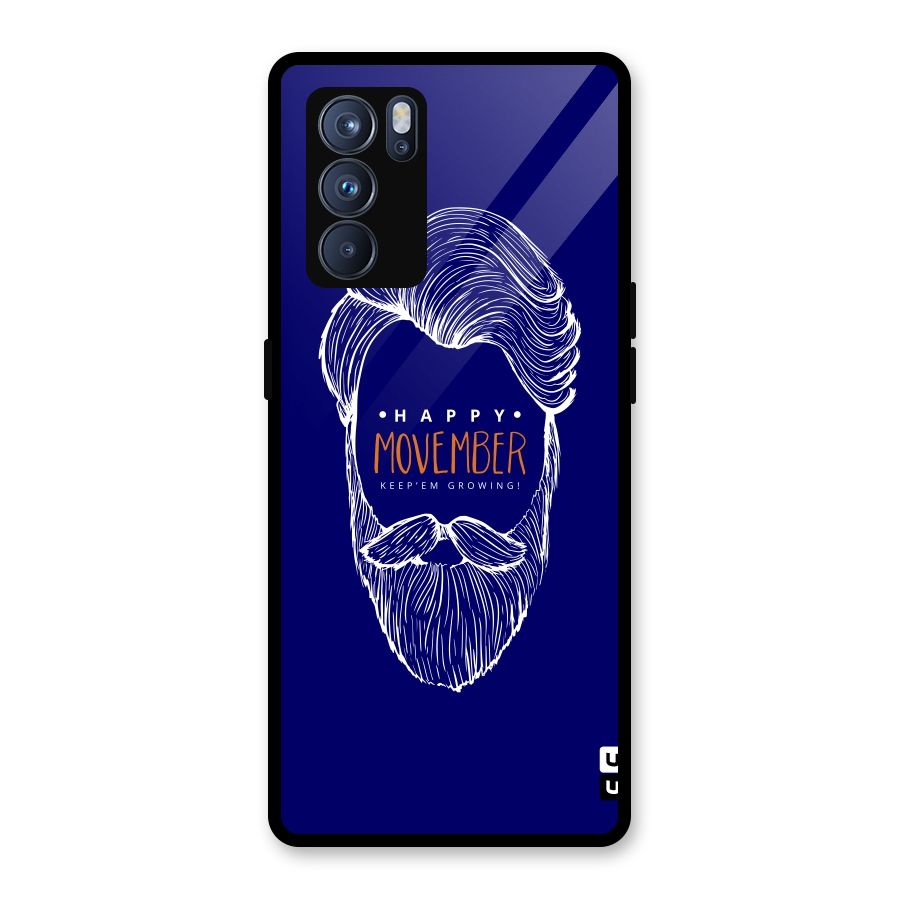 Happy Movember Blue Glass Back Case for Oppo Reno6 Pro 5G