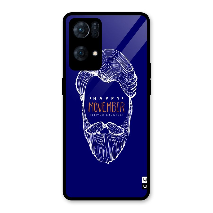Happy Movember Blue Glass Back Case for Oppo Reno7 Pro 5G
