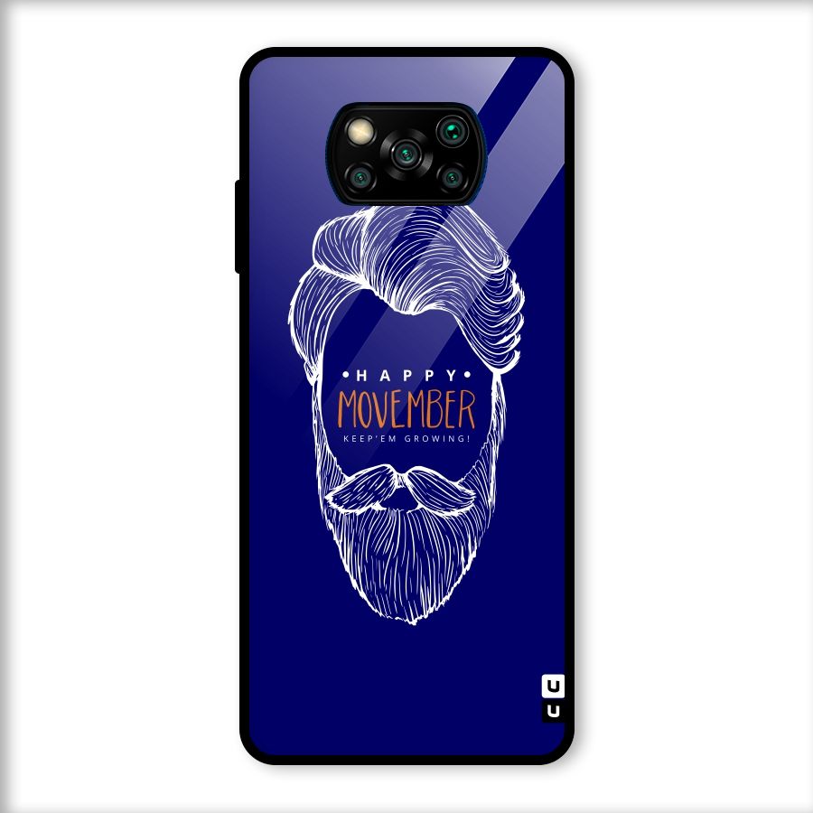 Happy Movember Blue Glass Back Case for Poco X3