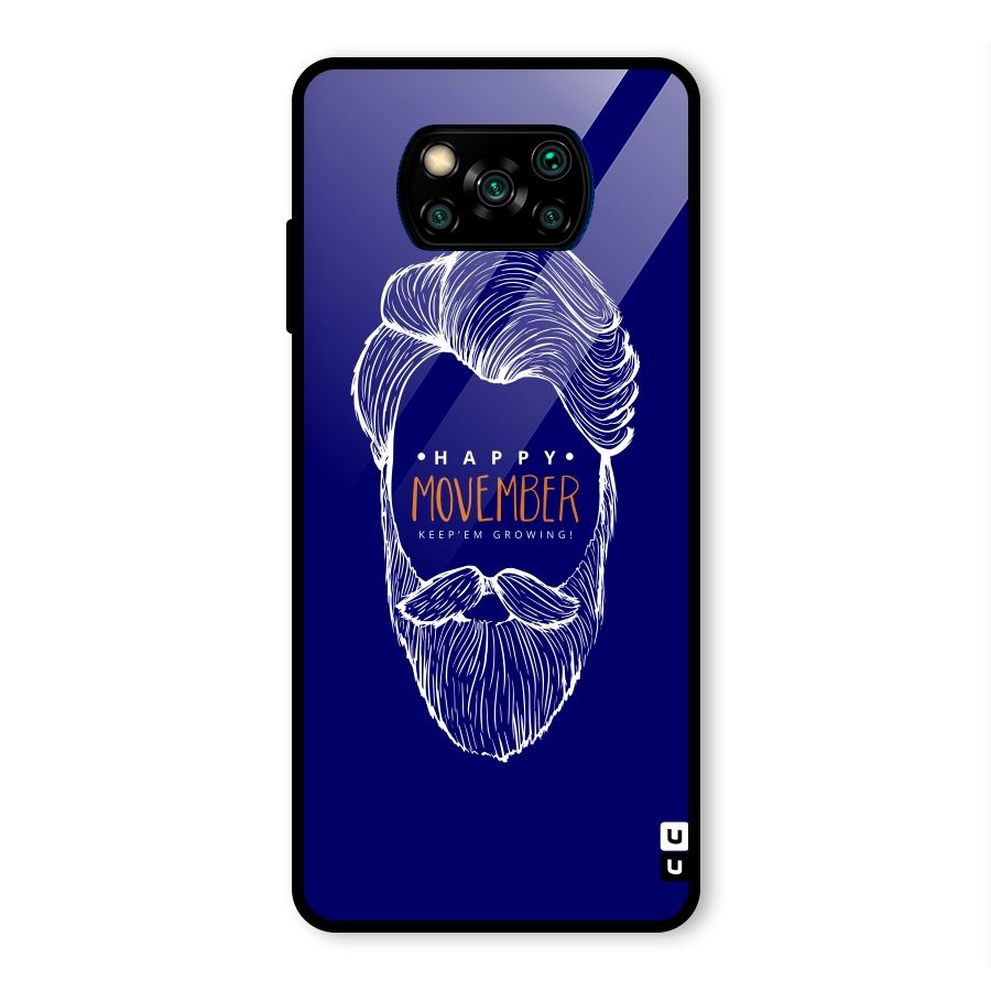 Happy Movember Blue Glass Back Case for Poco X3 Pro