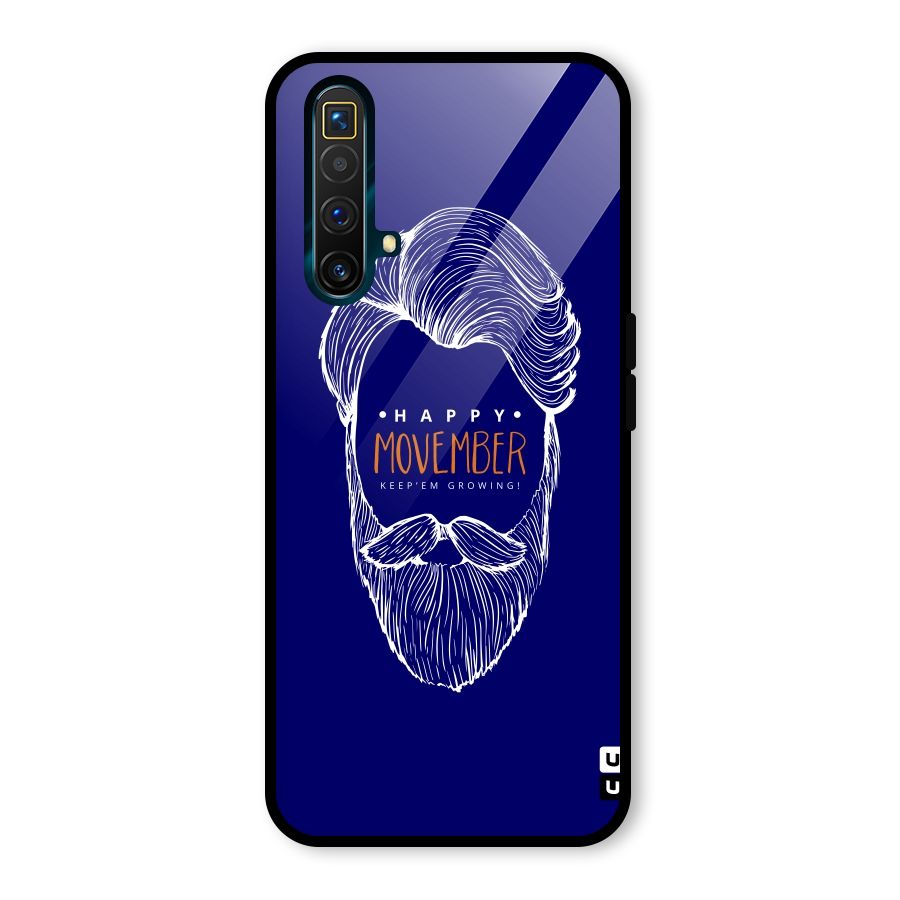 Happy Movember Blue Glass Back Case for Realme X3