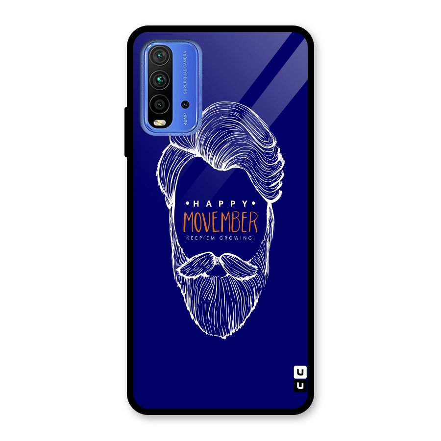 Happy Movember Blue Glass Back Case for Redmi 9 Power
