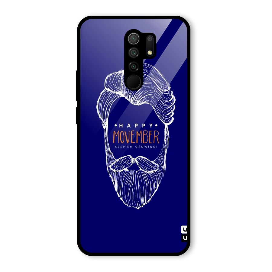Happy Movember Blue Glass Back Case for Redmi 9 Prime