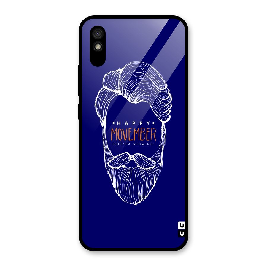 Happy Movember Blue Glass Back Case for Redmi 9i