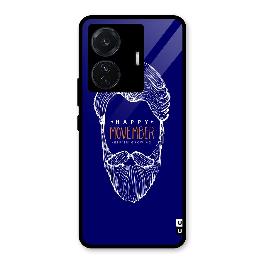 Happy Movember Blue Glass Back Case for Vivo T1 Pro