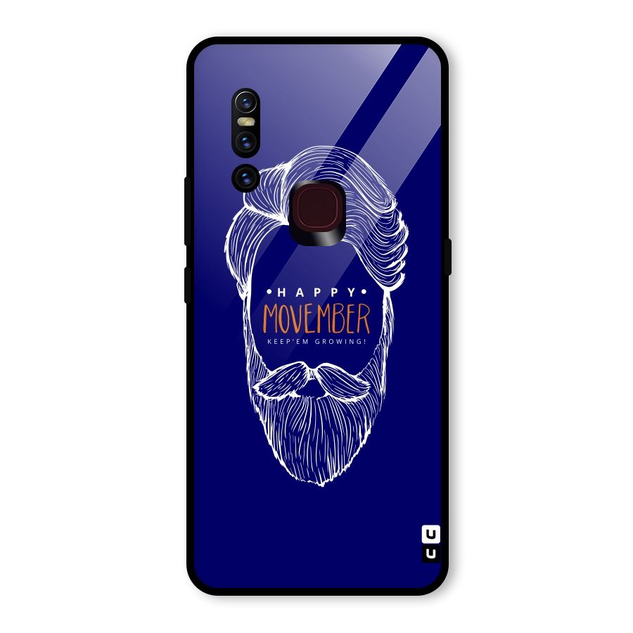 Happy Movember Blue Glass Back Case for Vivo V15