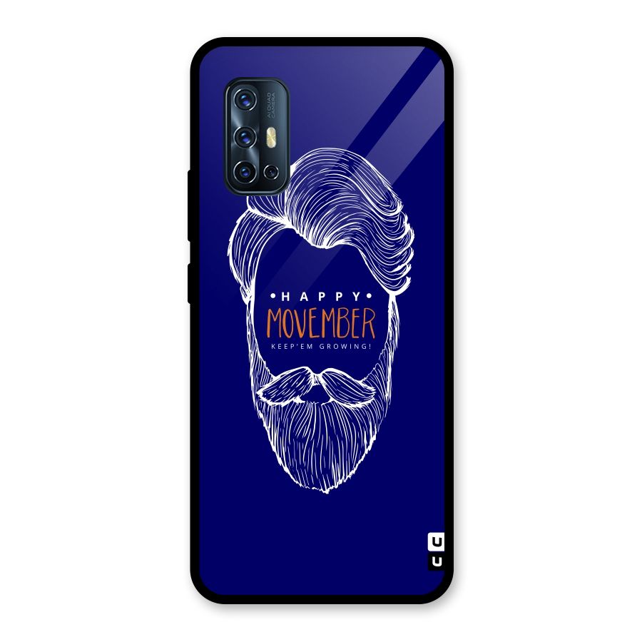 Happy Movember Blue Glass Back Case for Vivo V17