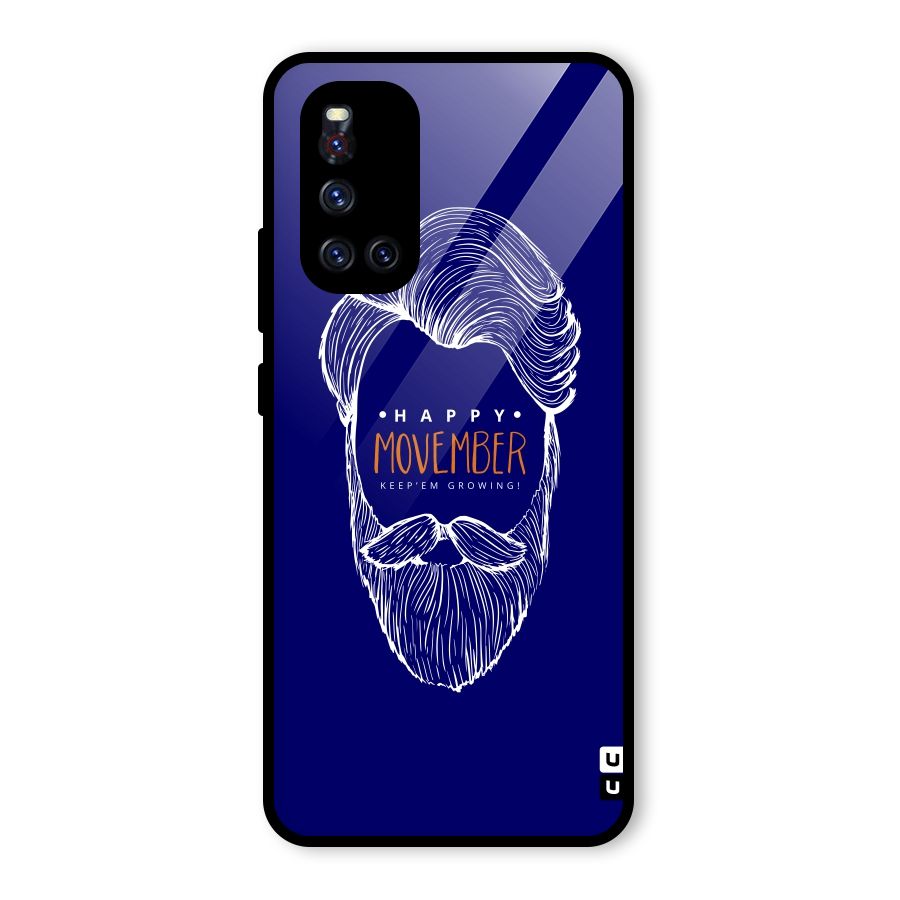 Happy Movember Blue Glass Back Case for Vivo V19