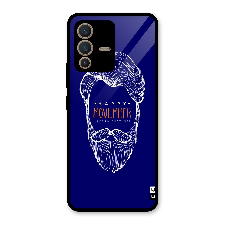 Happy Movember Blue Glass Back Case for Vivo V23 5G