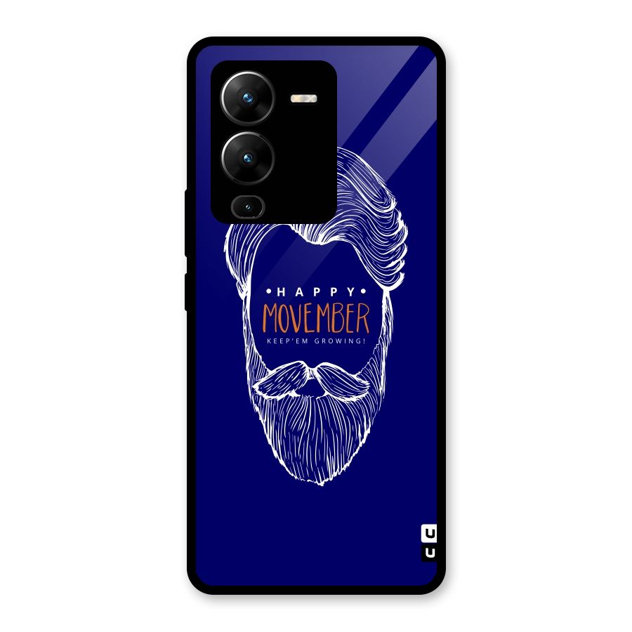 Happy Movember Blue Glass Back Case for Vivo V25 Pro