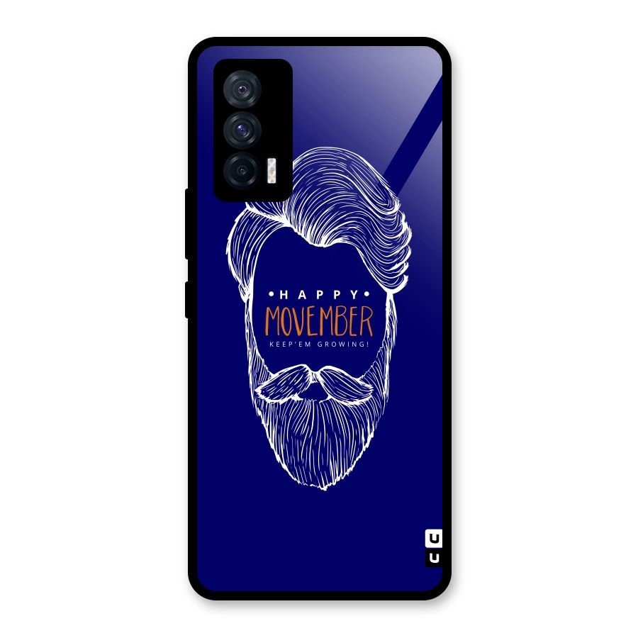 Happy Movember Blue Glass Back Case for Vivo iQOO 7 5G