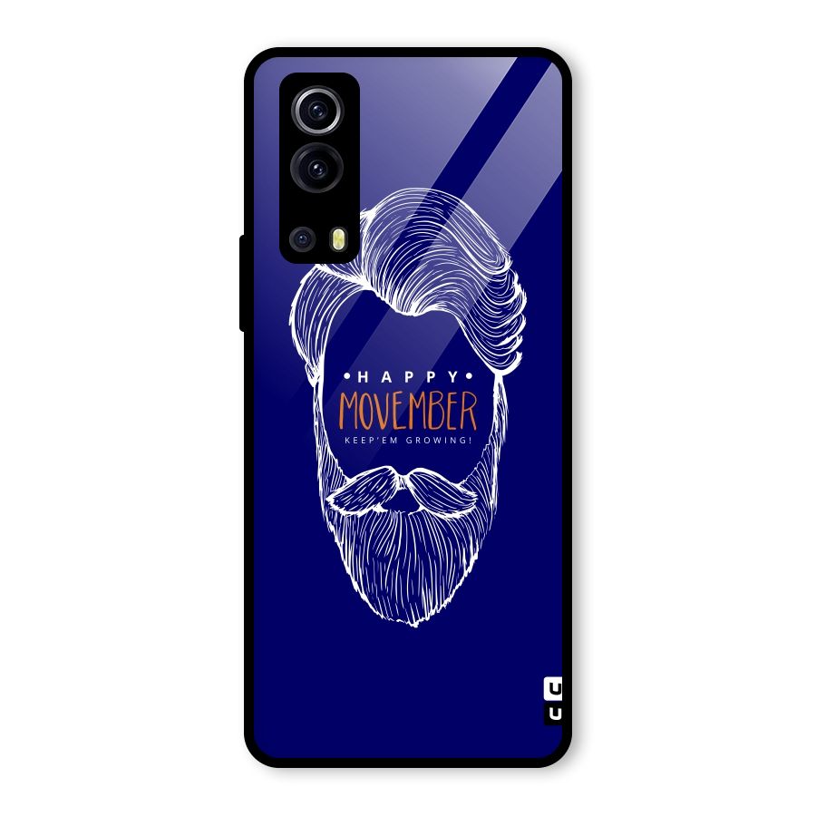 Happy Movember Blue Glass Back Case for Vivo iQOO Z3