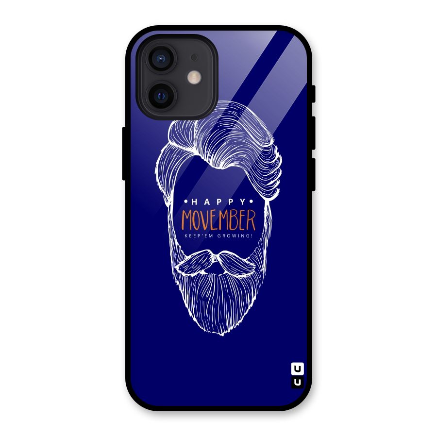 Happy Movember Blue Glass Back Case for iPhone 12