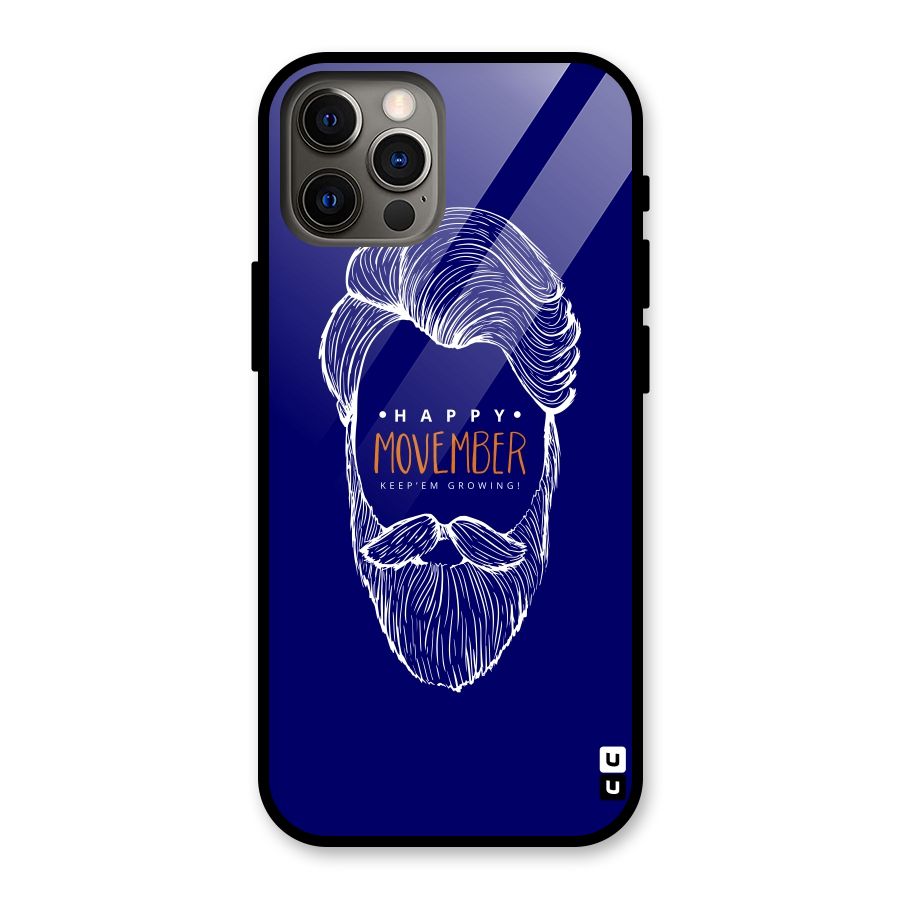 Happy Movember Blue Glass Back Case for iPhone 12 Pro