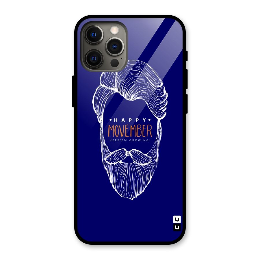 Happy Movember Blue Glass Back Case for iPhone 12 Pro Max