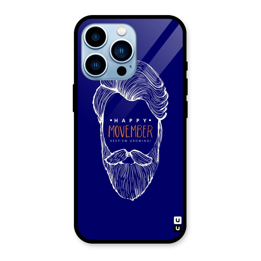 Happy Movember Blue Glass Back Case for iPhone 13 Pro