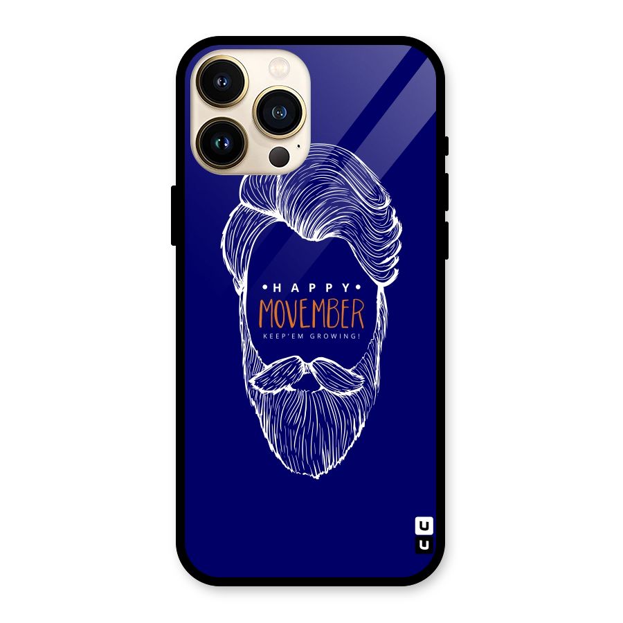 Happy Movember Blue Glass Back Case for iPhone 13 Pro Max