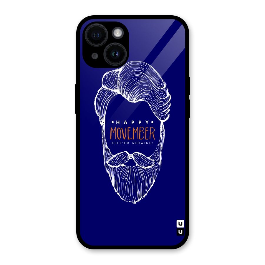 Happy Movember Blue Glass Back Case for iPhone 14