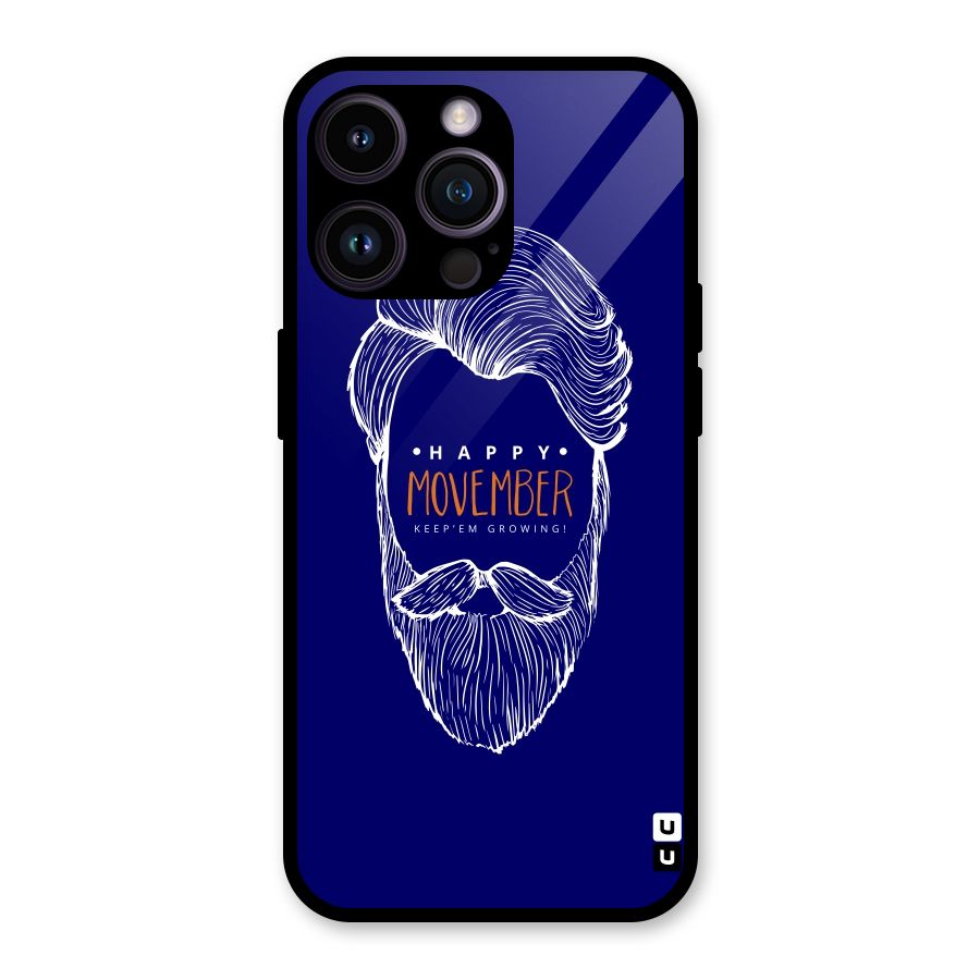 Happy Movember Blue Glass Back Case for iPhone 14 Pro Max