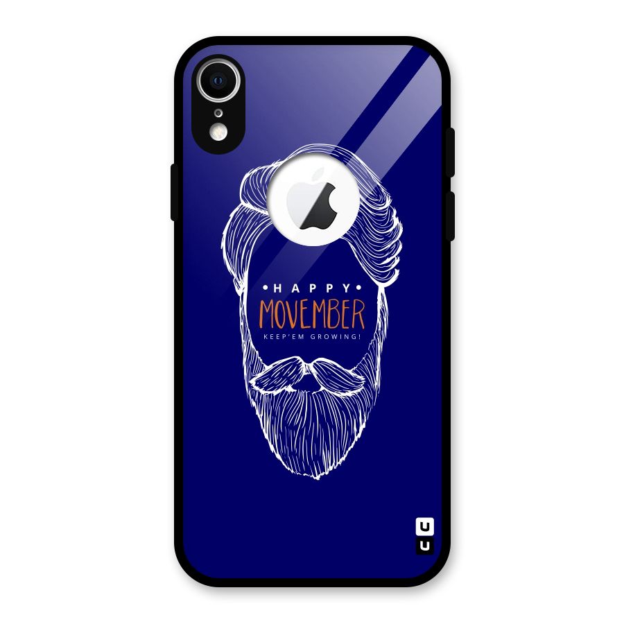 Happy Movember Blue Glass Back Case for iPhone XR Logo Cut