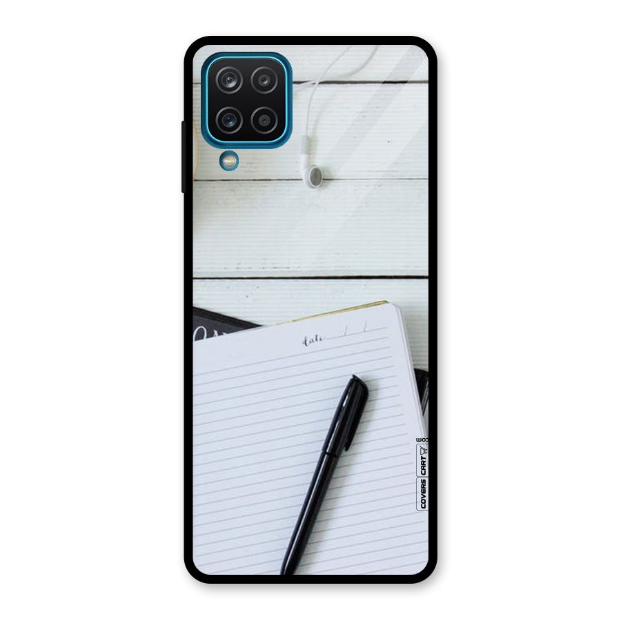 Headphones Notes Glass Back Case for Galaxy A12