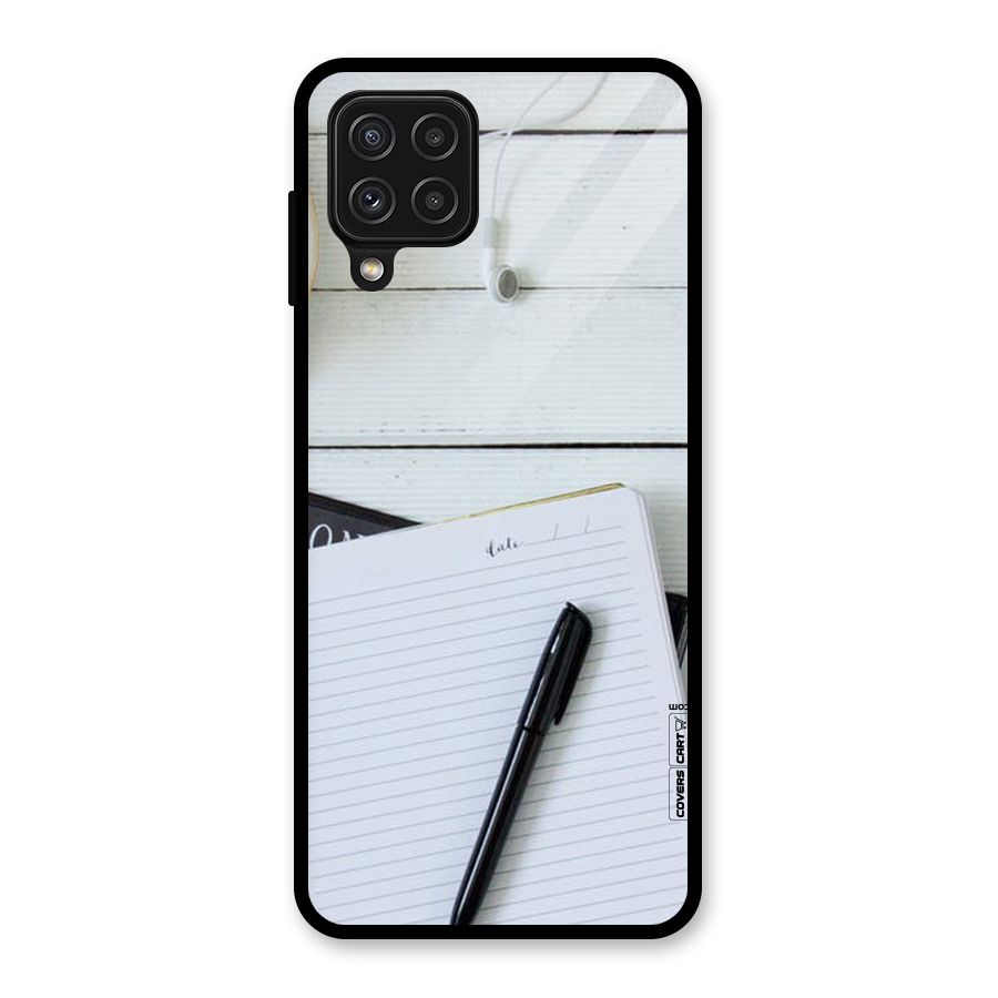 Headphones Notes Glass Back Case for Galaxy A22 4G