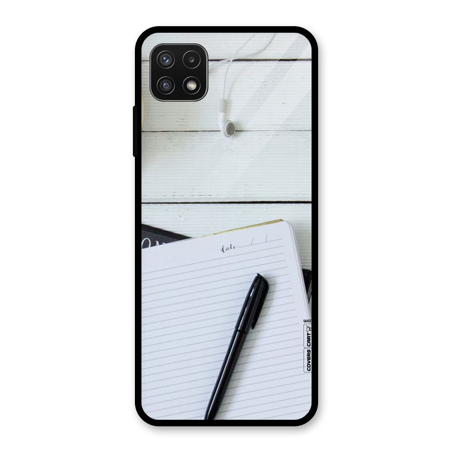 Headphones Notes Glass Back Case for Galaxy A22 5G