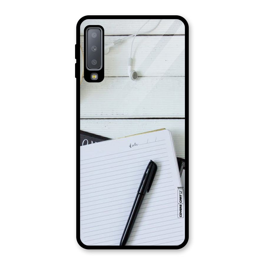 Headphones Notes Glass Back Case for Galaxy A7 (2018)