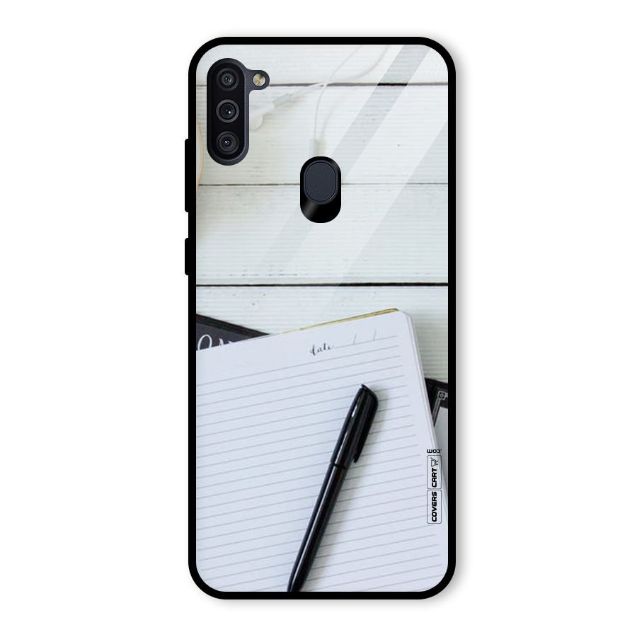 Headphones Notes Glass Back Case for Galaxy M11