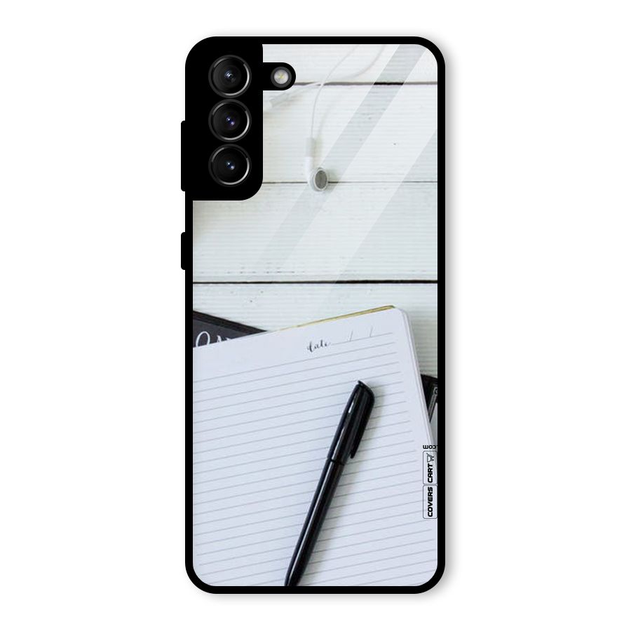 Headphones Notes Glass Back Case for Galaxy S21 Plus