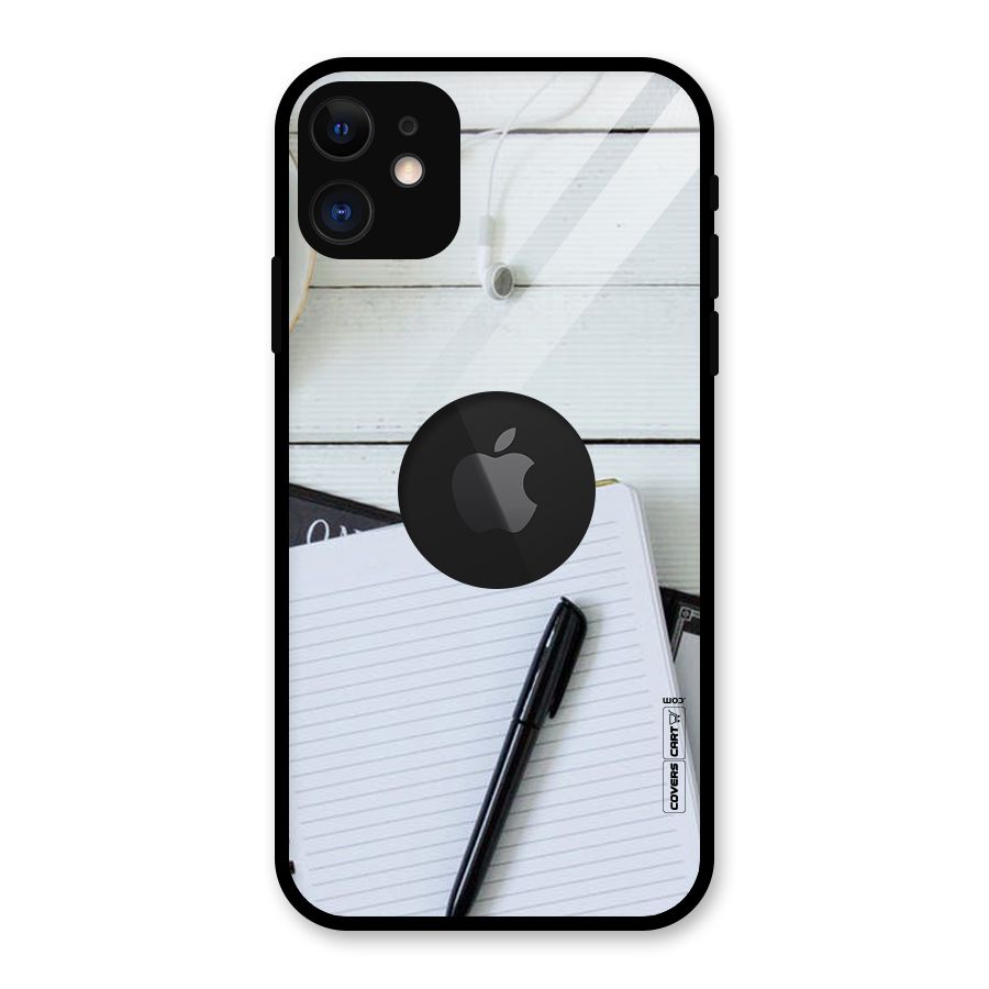 Headphones Notes Glass Back Case for iPhone 11 Logo Cut