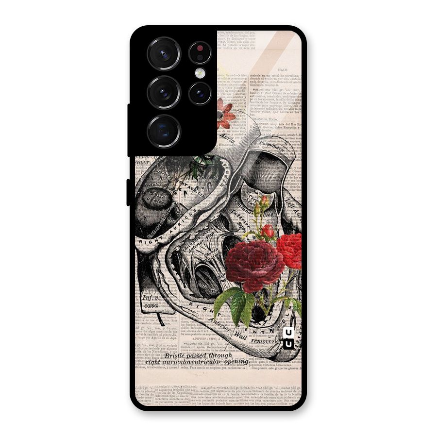 Heart Newspaper Glass Back Case for Galaxy S21 Ultra 5G