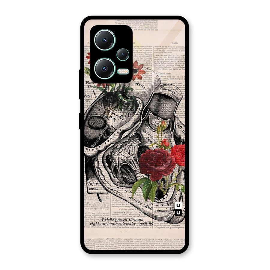 Heart Newspaper Glass Back Case for Redmi Note 12 5G
