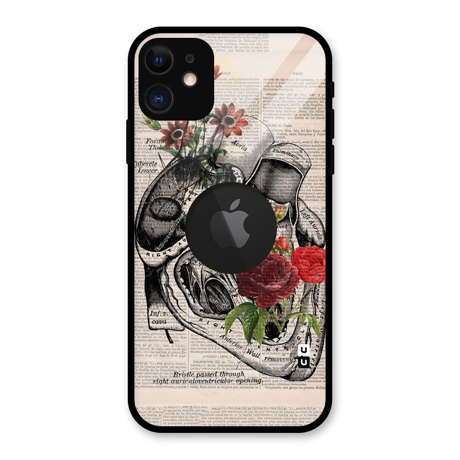 Heart Newspaper Glass Back Case for iPhone 11 Logo Cut