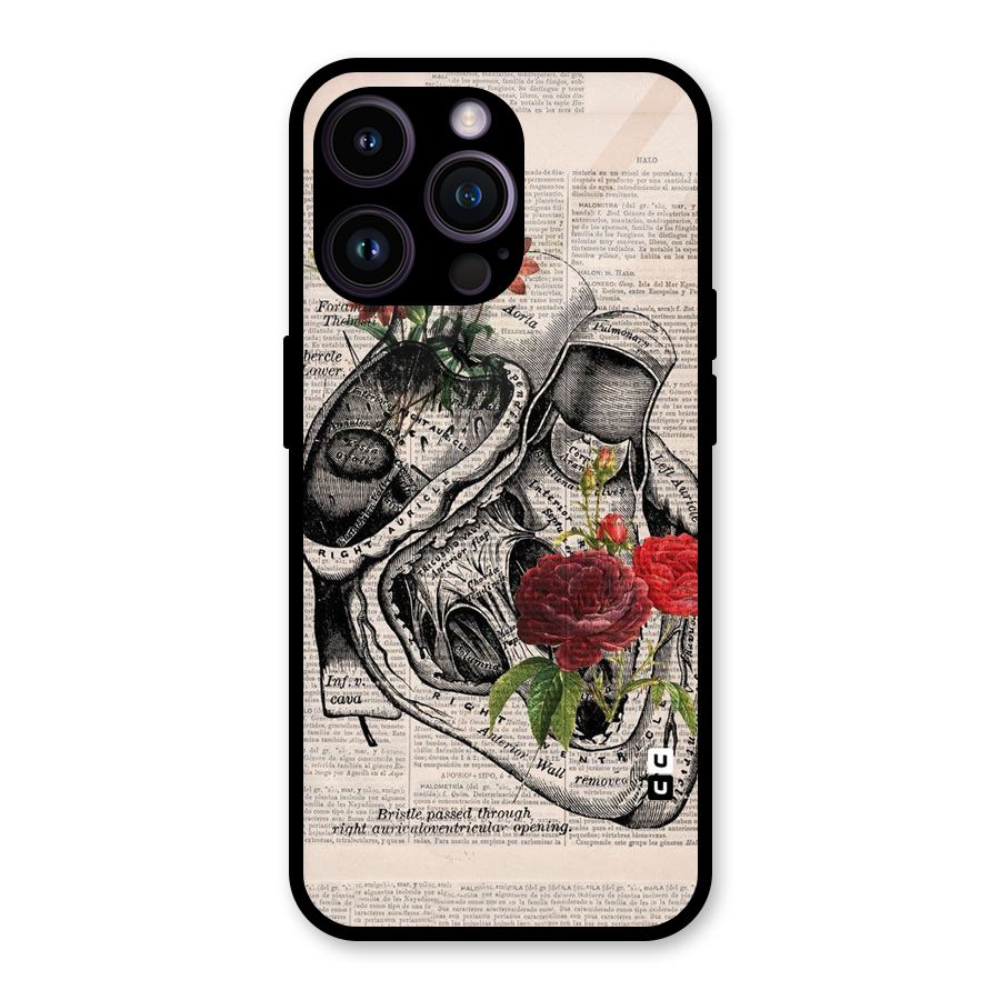 Heart Newspaper Glass Back Case for iPhone 14 Pro Max