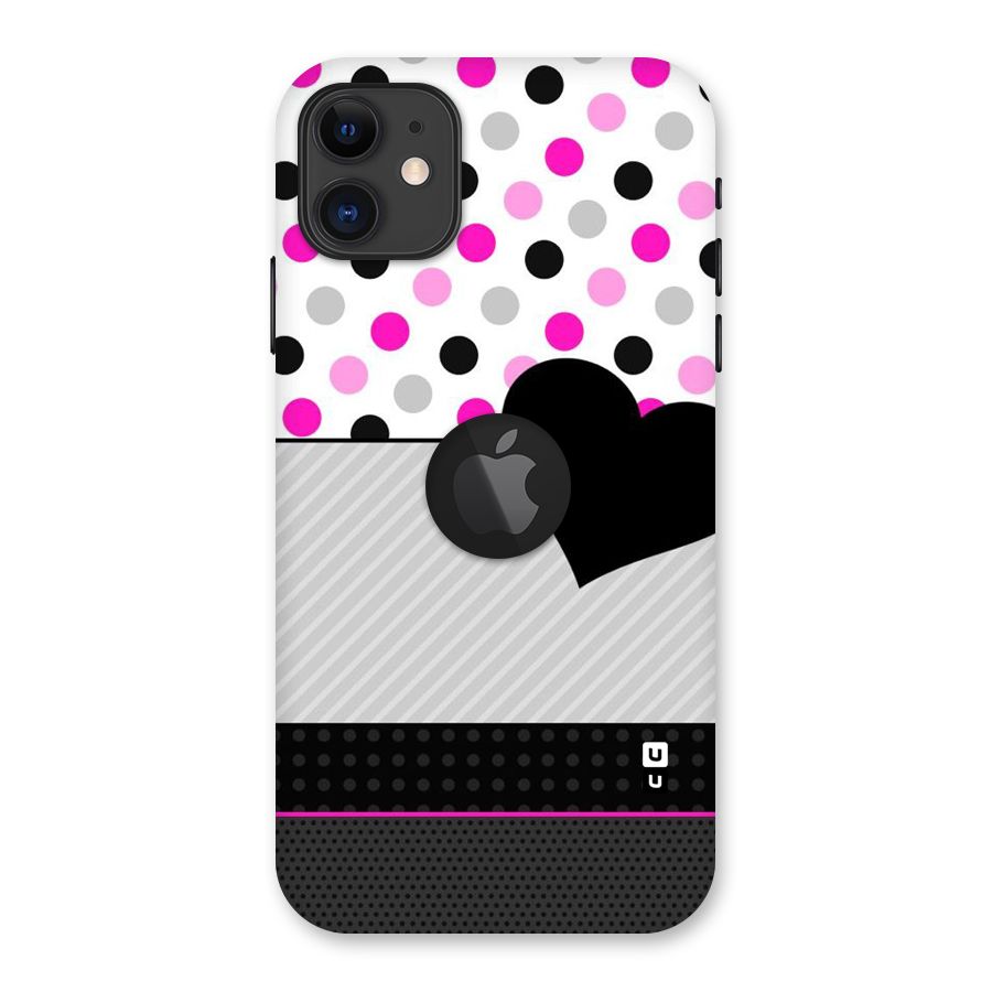 Heart Polka Stripes Back Case for iPhone 11 Logo Cut