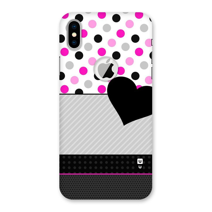 Heart Polka Stripes Back Case for iPhone XS Logo Cut