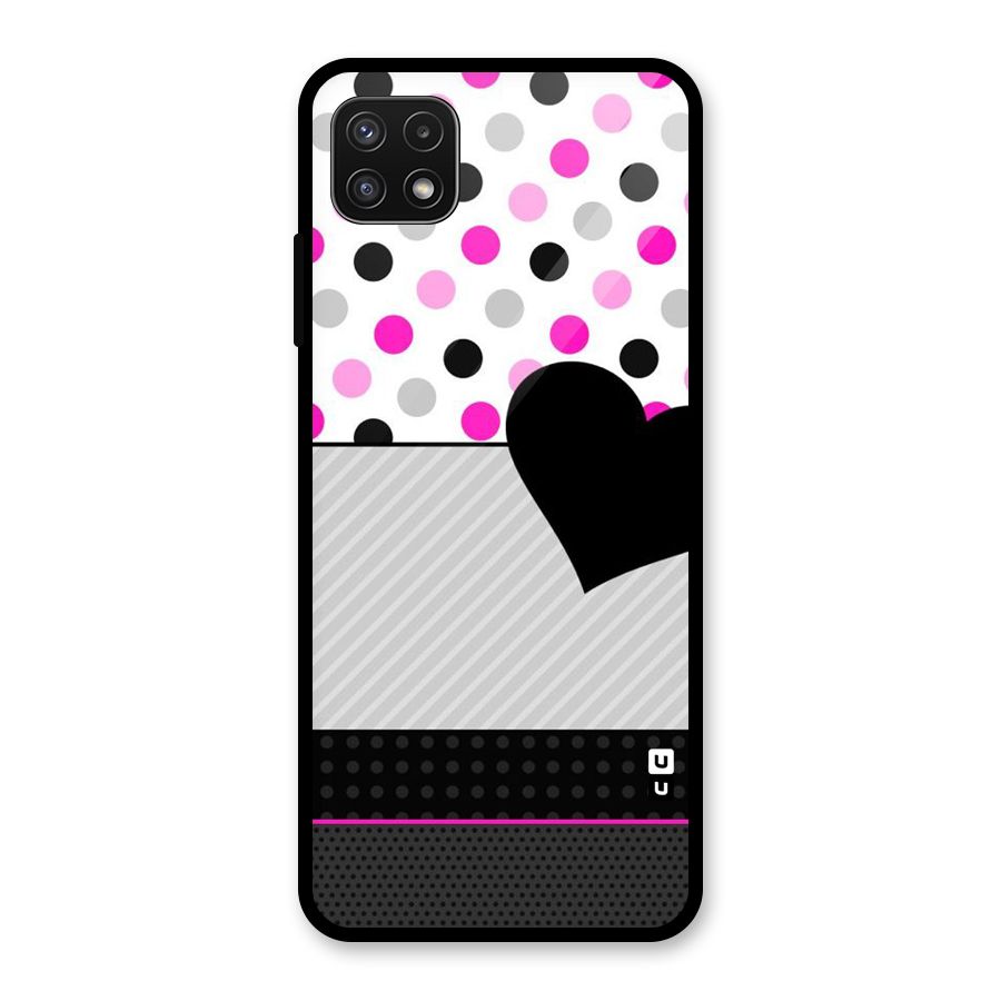 Heart Polka Stripes Glass Back Case for Galaxy A22 5G