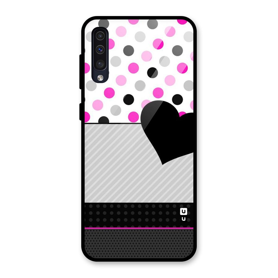Heart Polka Stripes Glass Back Case for Galaxy A50